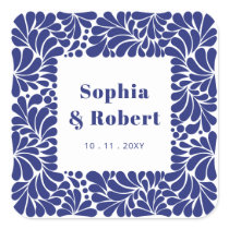 Mexican Blue Talavera Wedding Square Sticker