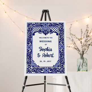 Mexican Blue Talavera Wedding Welcome Sign