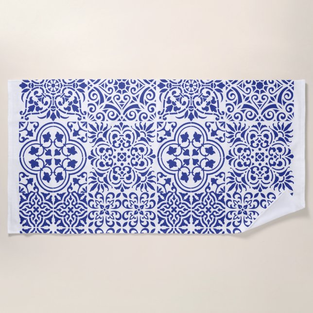 Mexican Blue Tile Beach Towel (Front)
