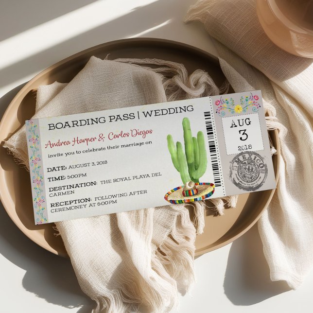Mexican Boarding Pass Ticket Wedding Invitation (Creator Uploaded)
