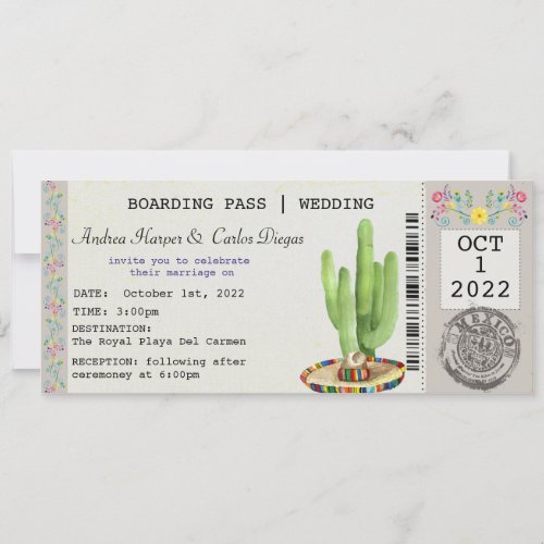 Mexican Boarding Pass Ticket Wedding Invitation