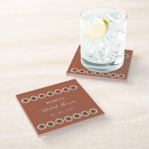 Mexican Boho Barro Bridal Shower Glass Coaster