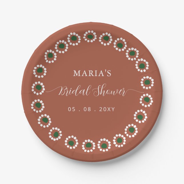 Mexican Boho Barro Bridal Shower Paper Plates (Front)