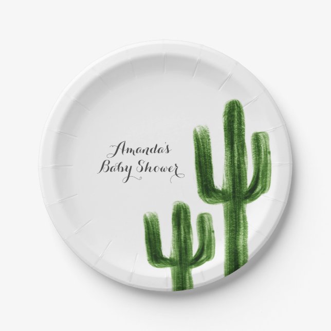 Mexican Boho Cactus Paper Party Plate (Front)