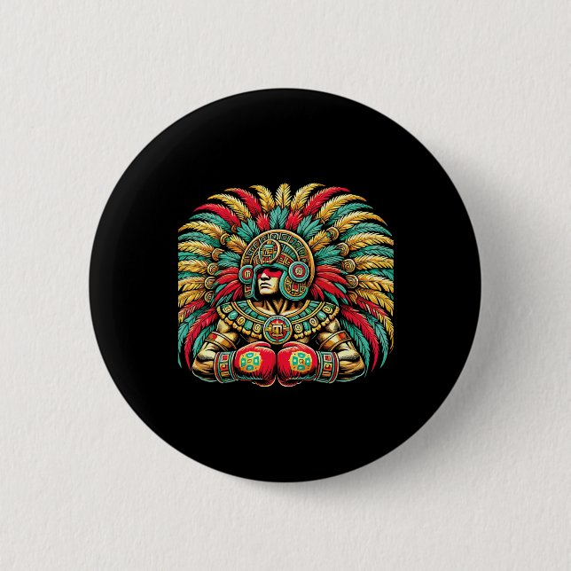 Mexican Boxing Aztec Warrior Design  Button (Front)