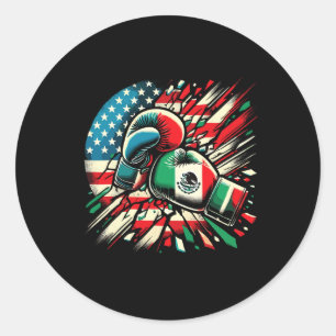 Mexican Boxing Gloves American Flag Fusion  Classic Round Sticker