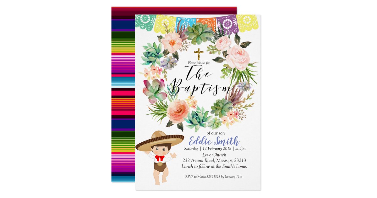Mexican Boy Baptism Invitation card