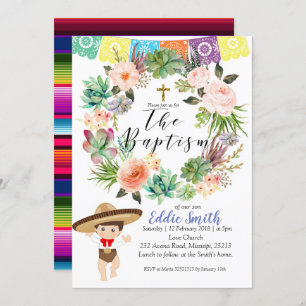 Mexican Boy Baptism Invitation card