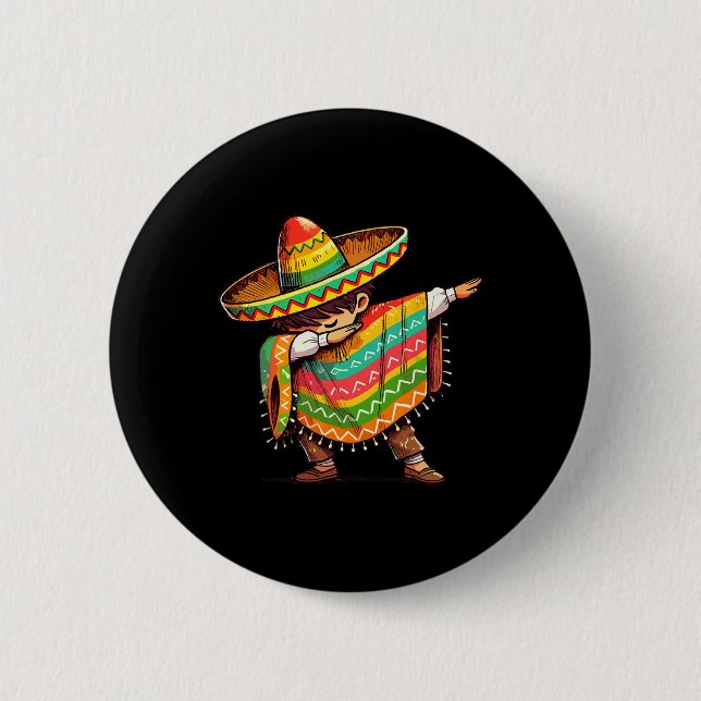 Mexican Boy Dabbing Funny Cinco De Mayo  Button (Front)