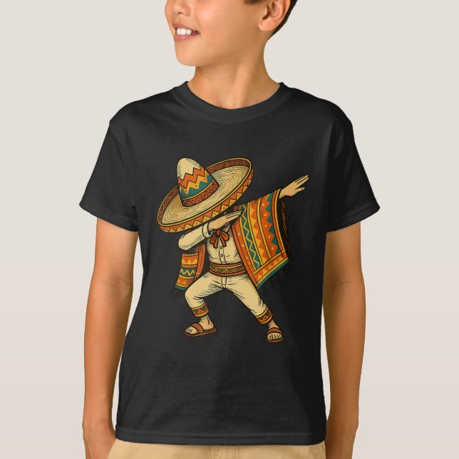Mexican Boy Dabbing Man Poncho Cinco De Mayo Gifts T-Shirt (Front)