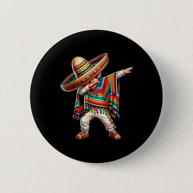 Mexican Boy Dabbing Poncho Cinco De Mayo  Button (Front)