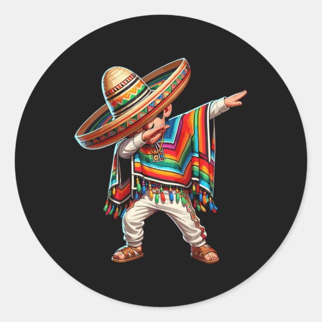 Mexican Boy Dabbing Poncho Cinco De Mayo  Classic Round Sticker (Front)