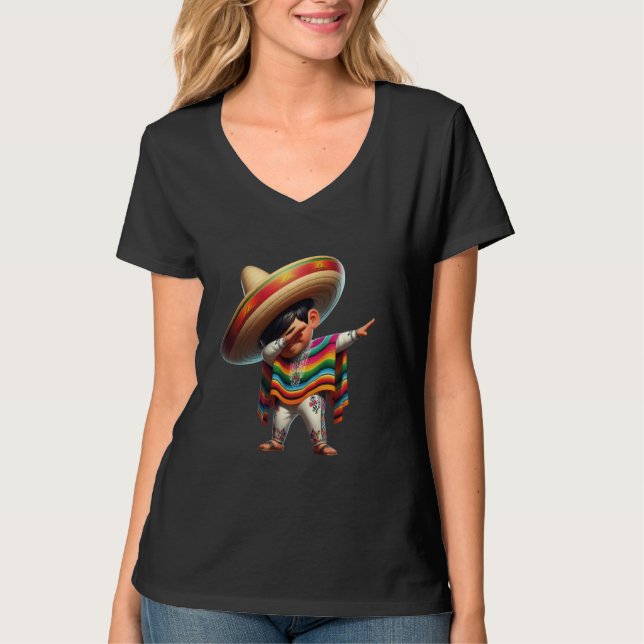 Mexican Boy Dabbing Poncho Cinco de Mayo Kids Men  T-Shirt (Front)