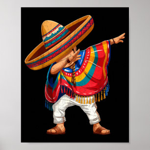 Mexican boy dabbing poncho cinco de mayo mustache poster