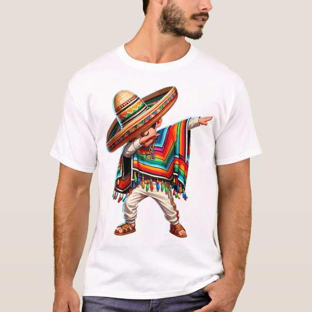 Mexican Boy Dabbing Poncho Cinco De Mayo T-Shirt (Front)