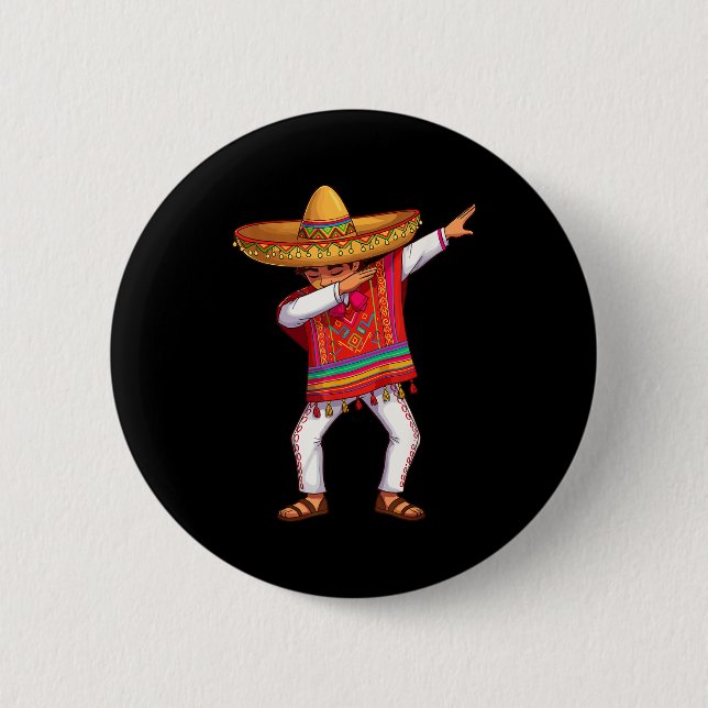 Mexican boy dabbing poncho funny cinco de mayo  button (Front)