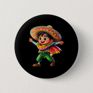 Mexican Boy Fiesta Poncho Cinco De Mayo Kids Celeb Button