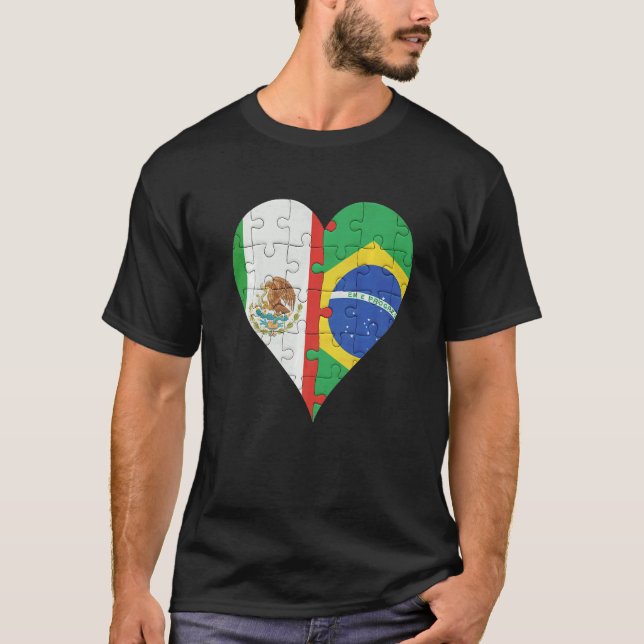 Mexican Brazilian Flag Heart T-Shirt (Front)