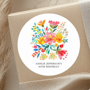 Mexican Bright Floral Fiesta Favor Classic Round Sticker