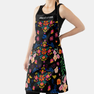 Mexican Bright Floral Folk Art Personalized Apron