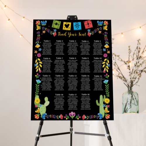 Mexican Bright Flowers Cactus Seating Chart Foam Board