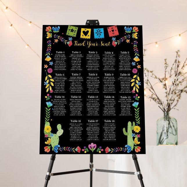 Mexican Bright Flowers Cactus Seating Chart Foam Board (In Situ (Stand))