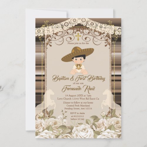 Mexican Brown Fiesta Boy Baptism and Birthday  Invitation