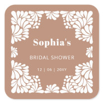 Mexican Brown Talavera Bridal Shower  Square Sticker