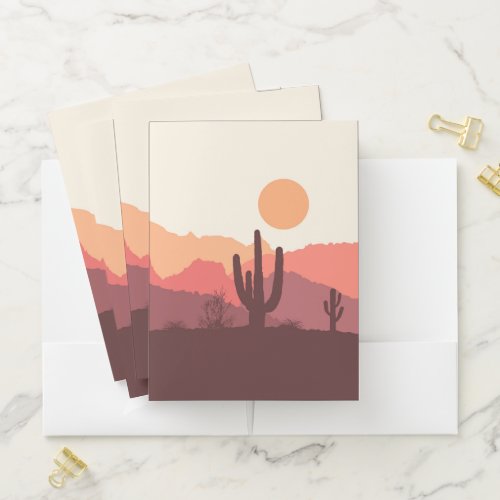 Mexican burgundy and orange desert landscape pocket folder