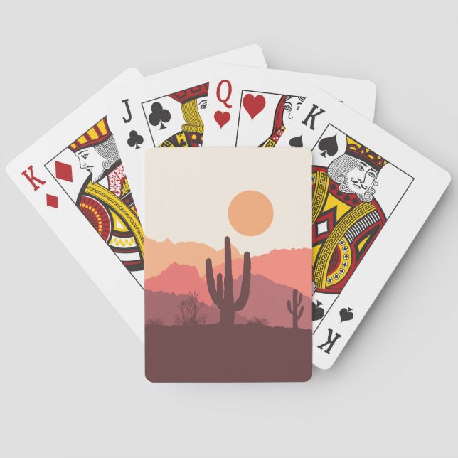 Mexican burgundy and orange desert landscape poker cards (Back)