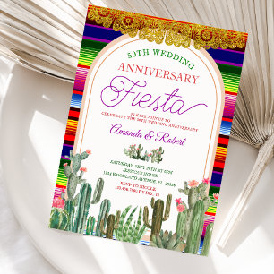 Mexican Cactus 50th Wedding Anniversary Fiesta Invitation