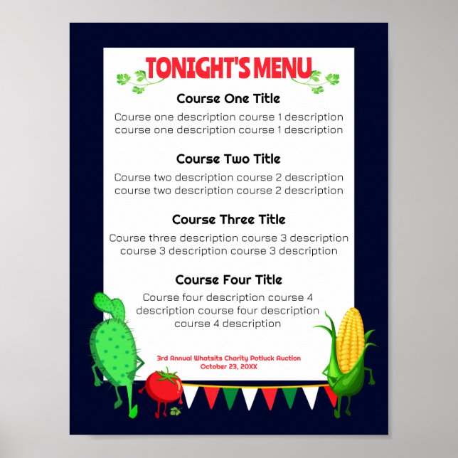 Mexican cactus corn dinner party catering menu poster (Front)