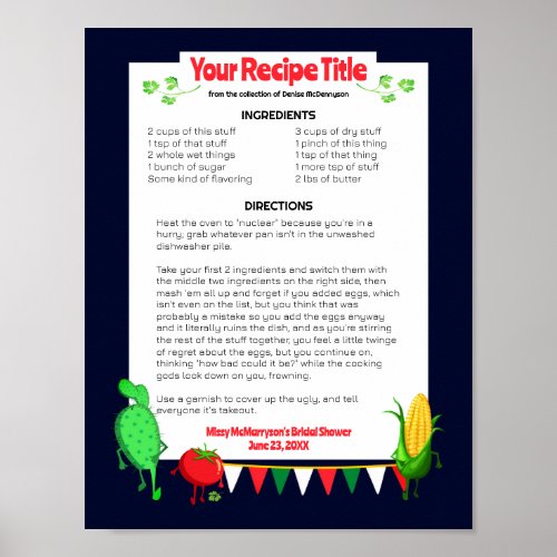 Mexican cactus corn personalized recipe sheet poster