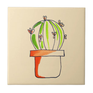 Mexican cactus cute desert art ceramic tile