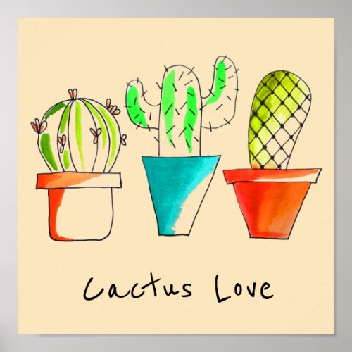 Mexican cactus cute illustration art poster