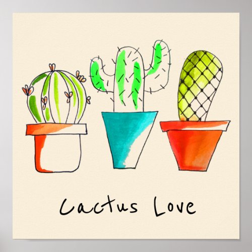 Mexican cactus cute illustration art poster