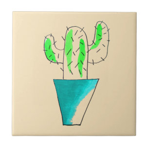 Mexican cactus cute saguaro art ceramic tile