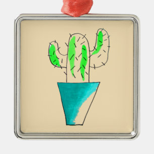 Mexican cactus cute saguaro art metal ornament