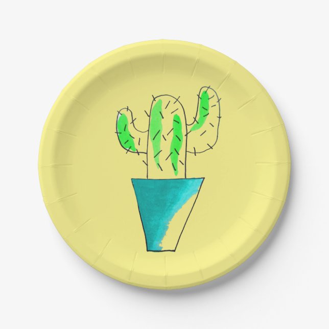 Mexican cactus dinner party paper plates (Front)