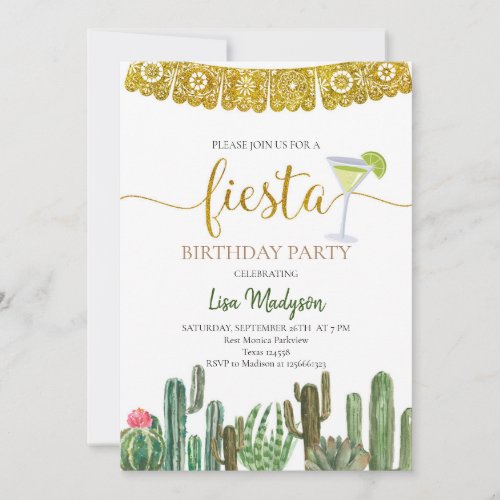 Mexican Cactus Fiesta Birthday Party  Invitation