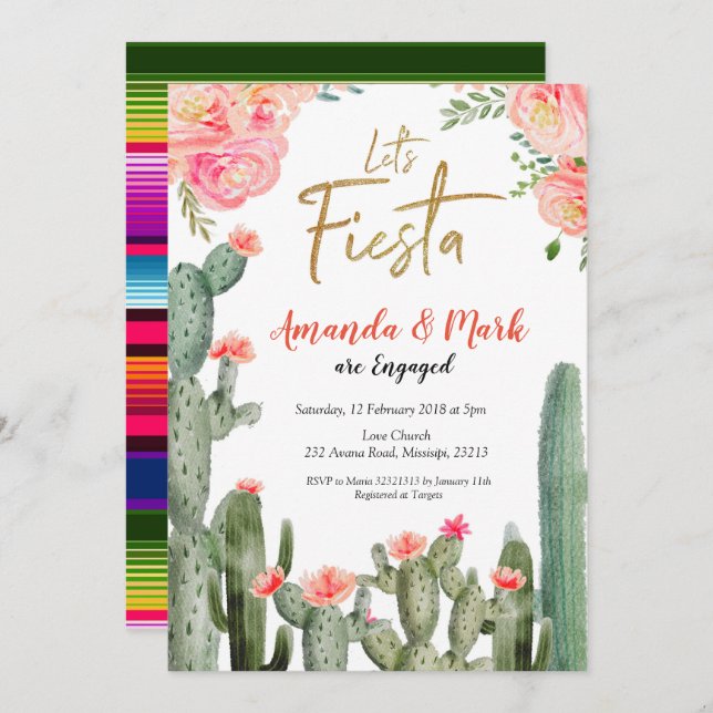 Mexican Cactus Fiesta Engagement Party Invitation (Front/Back)