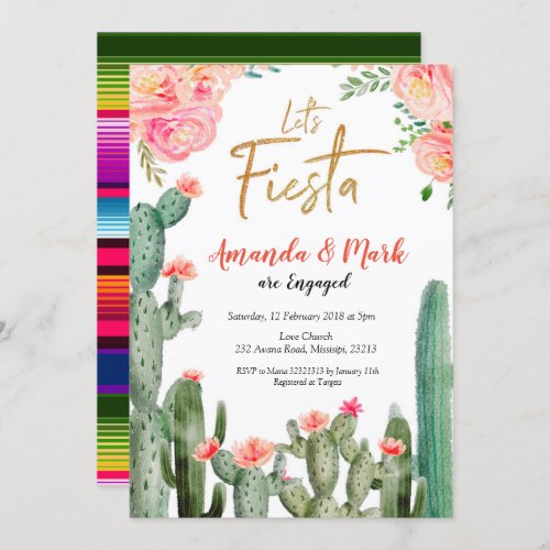 Mexican Cactus Fiesta Engagement Party Invitation