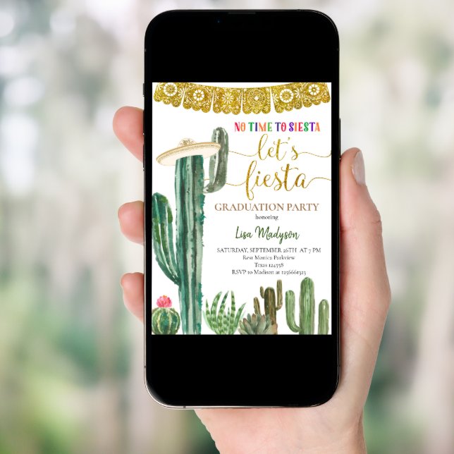 Mexican Cactus Fiesta Graduation Party   Invitation (Front Digital)