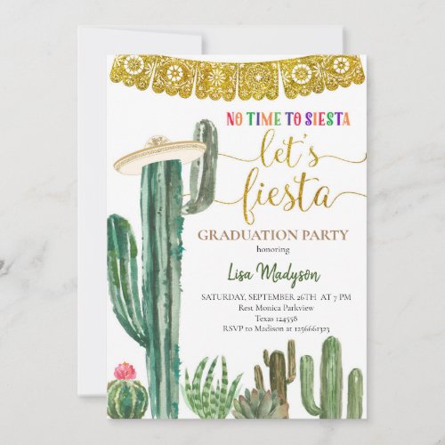 Mexican Cactus Fiesta Graduation Party   Invitation