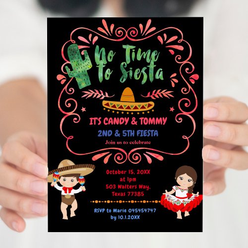  Mexican Cactus Fiesta Sibling Combined Birthday   Invitation