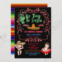 Mexican Cactus Fiesta Sibling Combined Birthday   Invitation