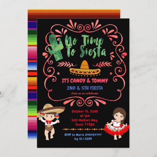  Mexican Cactus Fiesta Sibling Combined Birthday   Invitation