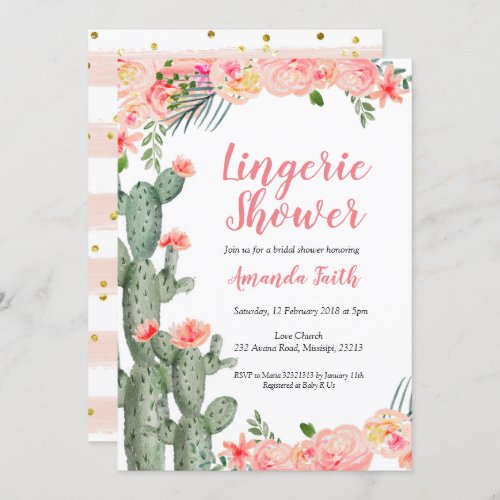 Mexican Cactus Floral Lingerie Shower Invitation