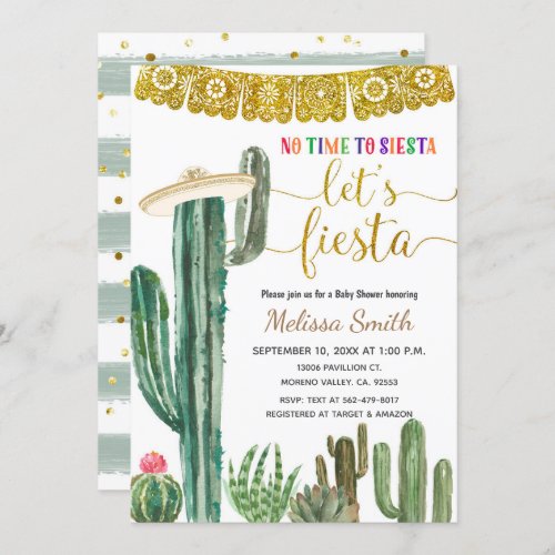 Mexican Cactus Lets Fiesta Baby Shower  Invitation