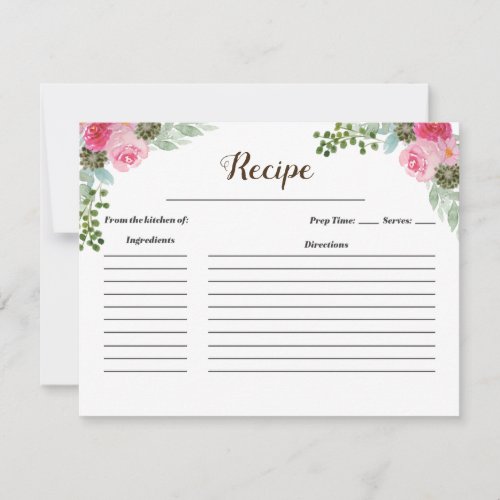 Mexican Cactus Pink Floral Recipe Card